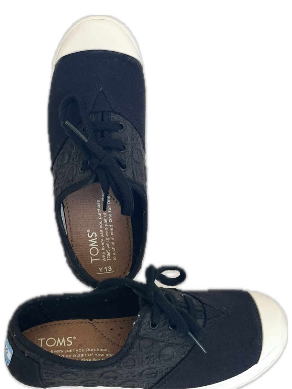 TOMS Black Floral Eyelet “ZUMA” Canvas Lace-Up / Slip-On Sneakers shoe size Y13